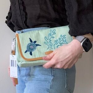 Vera Bradley Mint and Blue Embroidered Wristlet